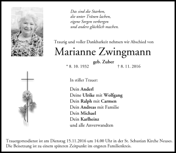 Traueranzeige von Marianne Zwingmann von Neue Presse Coburg