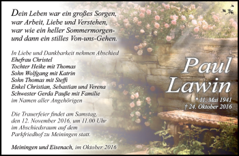 Traueranzeige von Paul Lawin von Südthüringer Presse