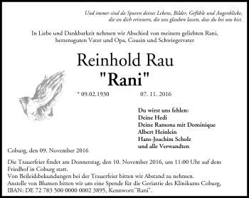 Traueranzeige von Reinhold Rau von Neue Presse Coburg