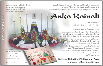 Traueranzeige von Anke Reinelt von Südthüringer Presse