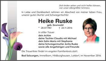 Traueranzeige von Heike Ruske von Südthüringer Presse