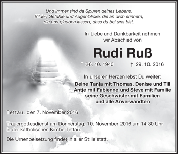 Traueranzeige von Rudi Ruß von Neue Presse Coburg