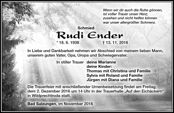 Traueranzeige von Rudi Ender von Südthüringer Presse