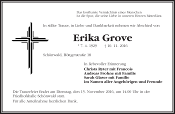 Traueranzeige von Erika Frohne von Frankenpost