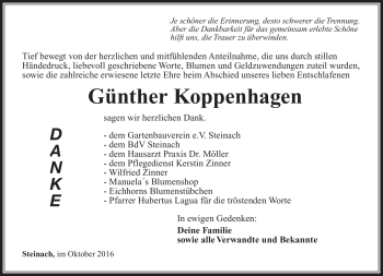 Traueranzeige von Günther Koppenhagen von Südthüringer Presse