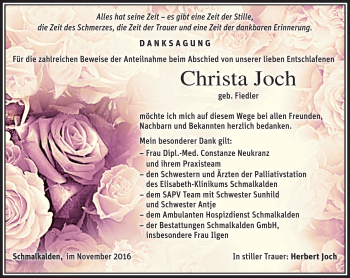 Traueranzeige von Christa Joch von Südthüringer Presse