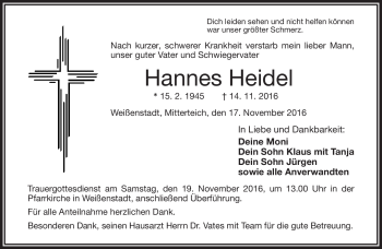 Traueranzeige von Hannes Heidel von Frankenpost