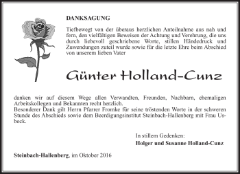 Traueranzeige von Günter Holland-Cunz von Südthüringer Presse