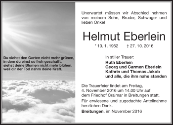 Traueranzeige von Helmut Eberlein von Südthüringer Presse