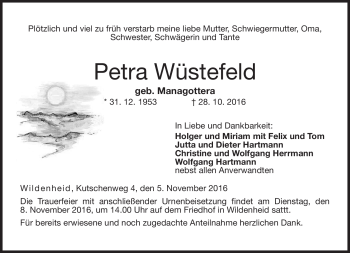 Traueranzeige von Petra Wüstenfeld von Neue Presse Coburg