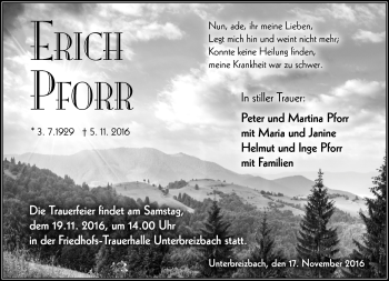 Traueranzeige von Erich Pforr von Südthüringer Presse