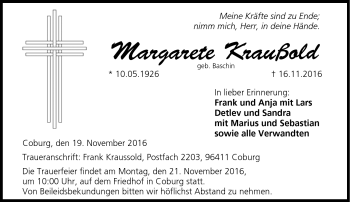 Traueranzeige von Margarete Kraußold von Neue Presse Coburg