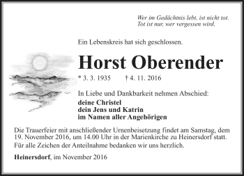 Traueranzeige von Horst Oberender von Südthüringer Presse