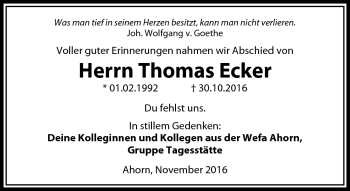 Traueranzeige von Thomas Ecker von Neue Presse Coburg