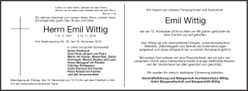 Traueranzeige von Emil Wittig von Frankenpost