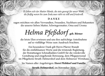 Traueranzeige von Helma Pfeßdorf von Südthüringer Presse