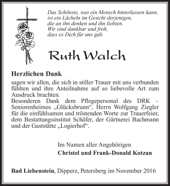Traueranzeige von Ruth Walch von Südthüringer Presse