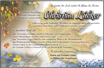 Traueranzeige von Christian Lübker von Südthüringer Presse