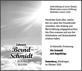Traueranzeige von Bernd Schmidt von Südthüringer Presse