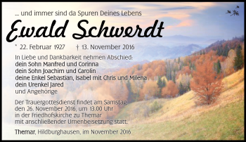 Traueranzeige von Ewald Schwerdt von Südthüringer Presse