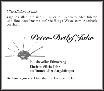 Traueranzeige von Peter-detlef Jahr von Südthüringer Presse