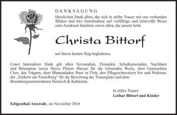 Traueranzeige von Christa Bittorf von Südthüringer Presse
