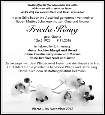 Traueranzeige von Frieda König von Südthüringer Presse