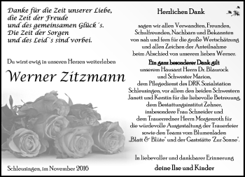 Traueranzeige von Werner Zitzmann von Südthüringer Presse