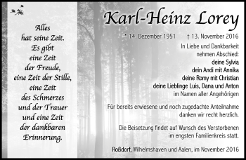 Traueranzeige von Karl-Heinz Lorey von Südthüringer Presse