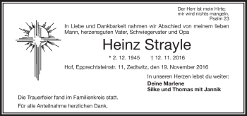 Traueranzeige von Heinz Strayle von Frankenpost