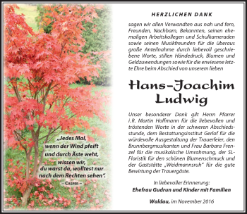 Traueranzeige von Hans-Joachim Ludwig von Südthüringer Presse