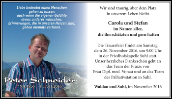 Traueranzeige von Peter Schneider von Südthüringer Presse