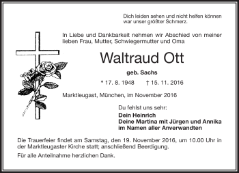 Traueranzeige von Waltraud Ott von Frankenpost