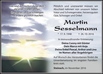 Traueranzeige von Martin Sesselmann von Südthüringer Presse