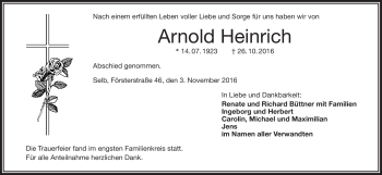 Traueranzeige von Arnold Heinrich von Frankenpost