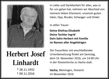 Traueranzeige von Herbert Linhardt von Südthüringer Presse