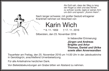 Traueranzeige von Karin Wich von Frankenpost