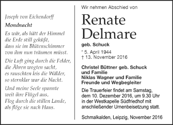 Traueranzeige von Renate Delmare von Südthüringer Presse