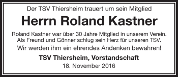 Traueranzeige von Roland Kastner von Frankenpost