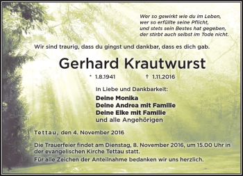 Traueranzeige von Gerhard Krautwurst von Neue Presse Coburg