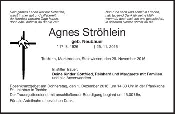 Traueranzeige von Agnes Ströhlein von Neue Presse Coburg