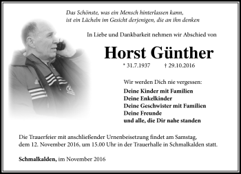 Traueranzeige von Horst Günther von Südthüringer Presse