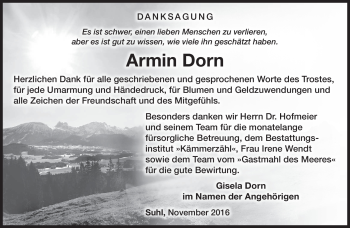 Traueranzeige von Armin Dorn von Südthüringer Presse