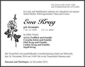 Traueranzeige von Eva Krug von Südthüringer Presse