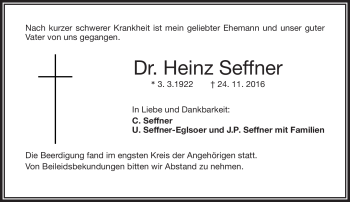 Traueranzeige von Dr. Heinz Seffner von Frankenpost