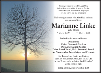 Traueranzeige von Marianne Linke von Südthüringer Presse