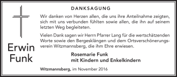 Traueranzeige von Funk Erwin von Neue Presse Coburg