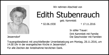 Traueranzeige von Edith Stubenrauch von Neue Presse Coburg