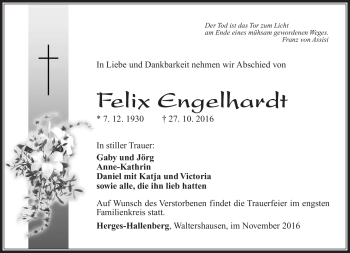 Traueranzeige von Felix Engelhardt von Südthüringer Presse