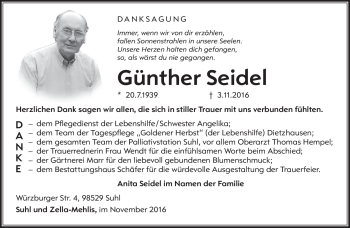Traueranzeige von Günther Seidel von Südthüringer Presse